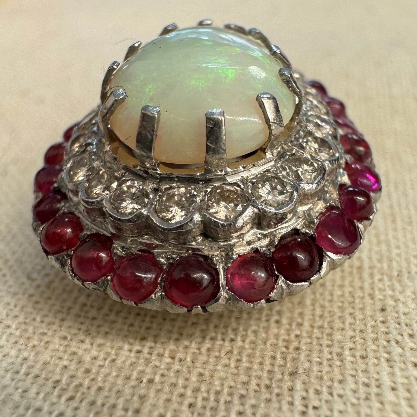 14K gold pendant set with Opal, Diamonds & Ruby