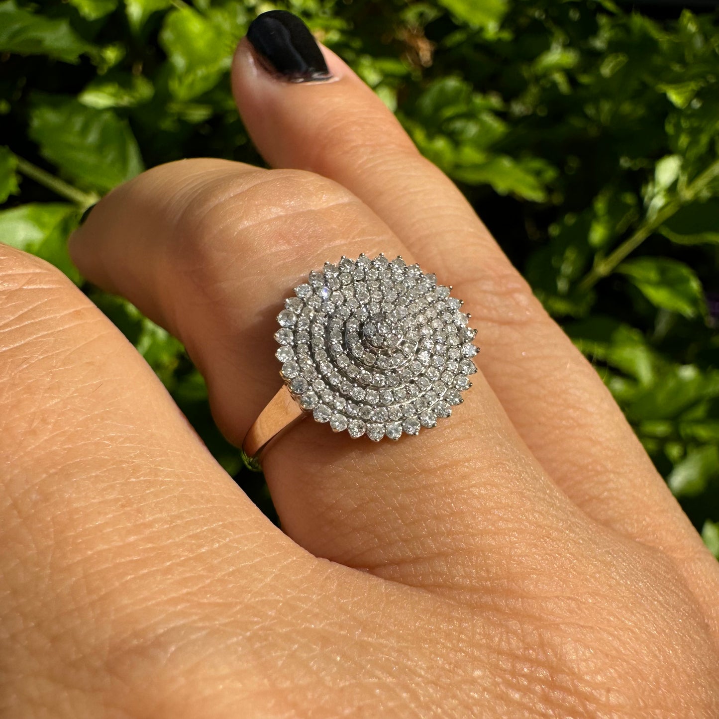 14K gold ring featuring a stunning concentric pavé diamond design