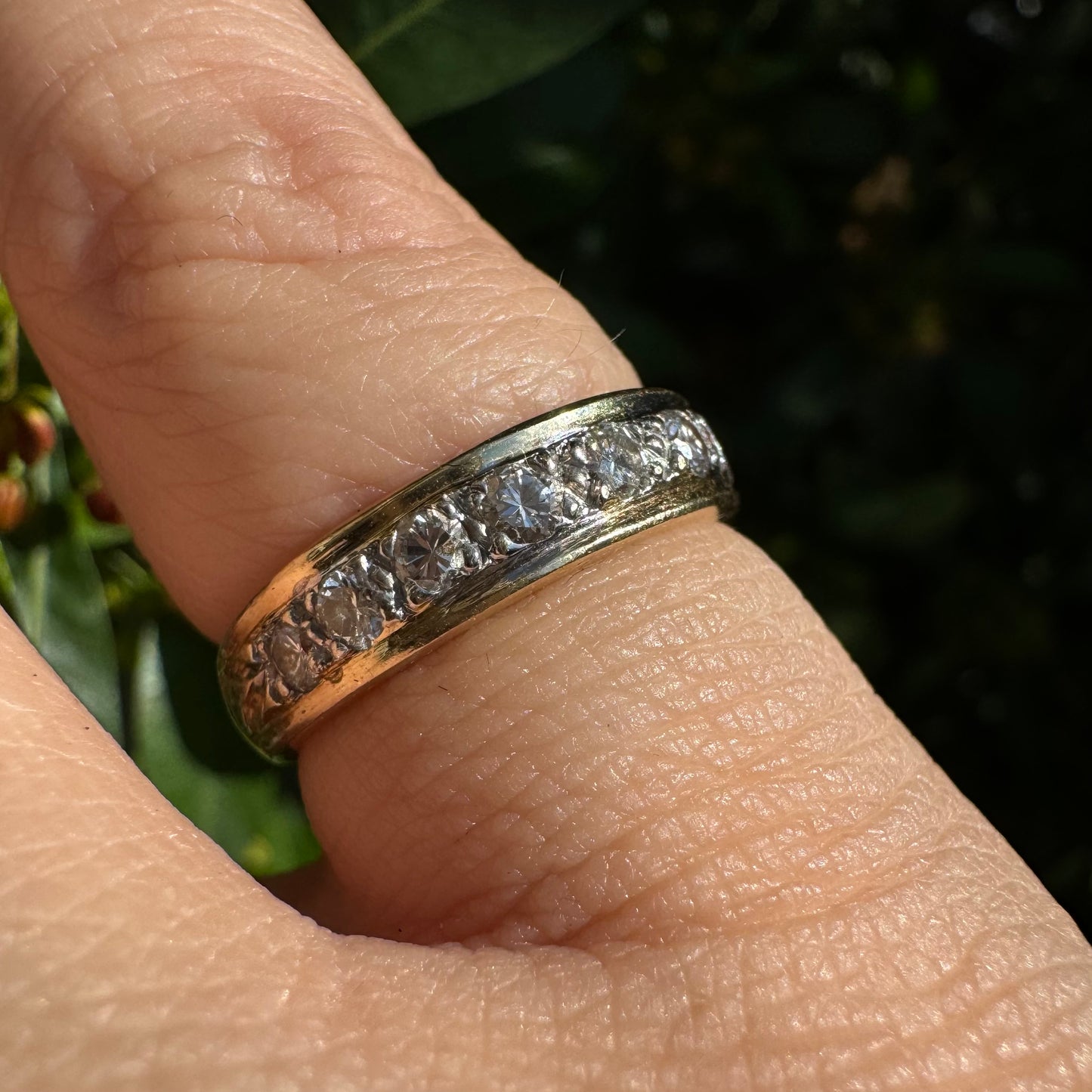 14K Half Eternity ring set with a row of sparkling round Diamonds