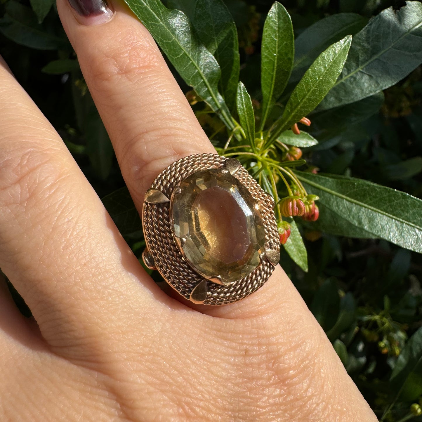 14K gold ring set with Smoky Quartz