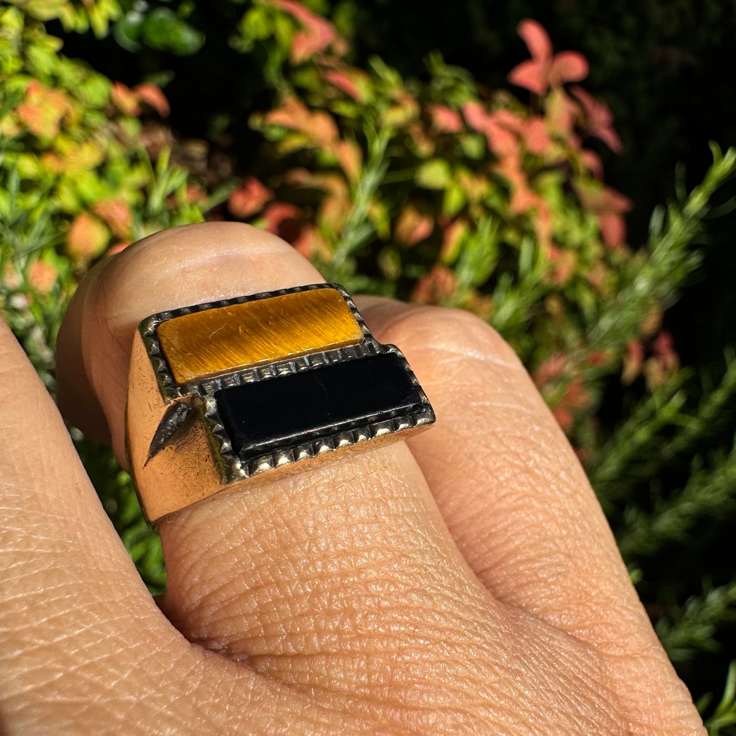 9K gold ring set with Onyx & Tiger Eye