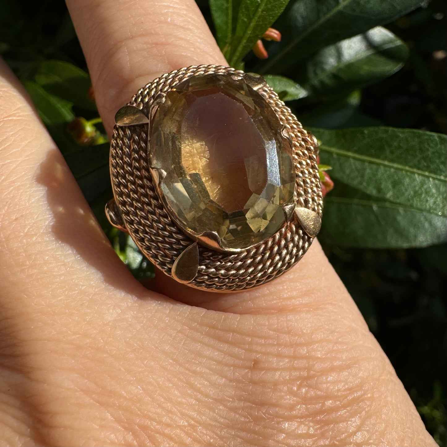 14K gold ring set with Smoky Quartz