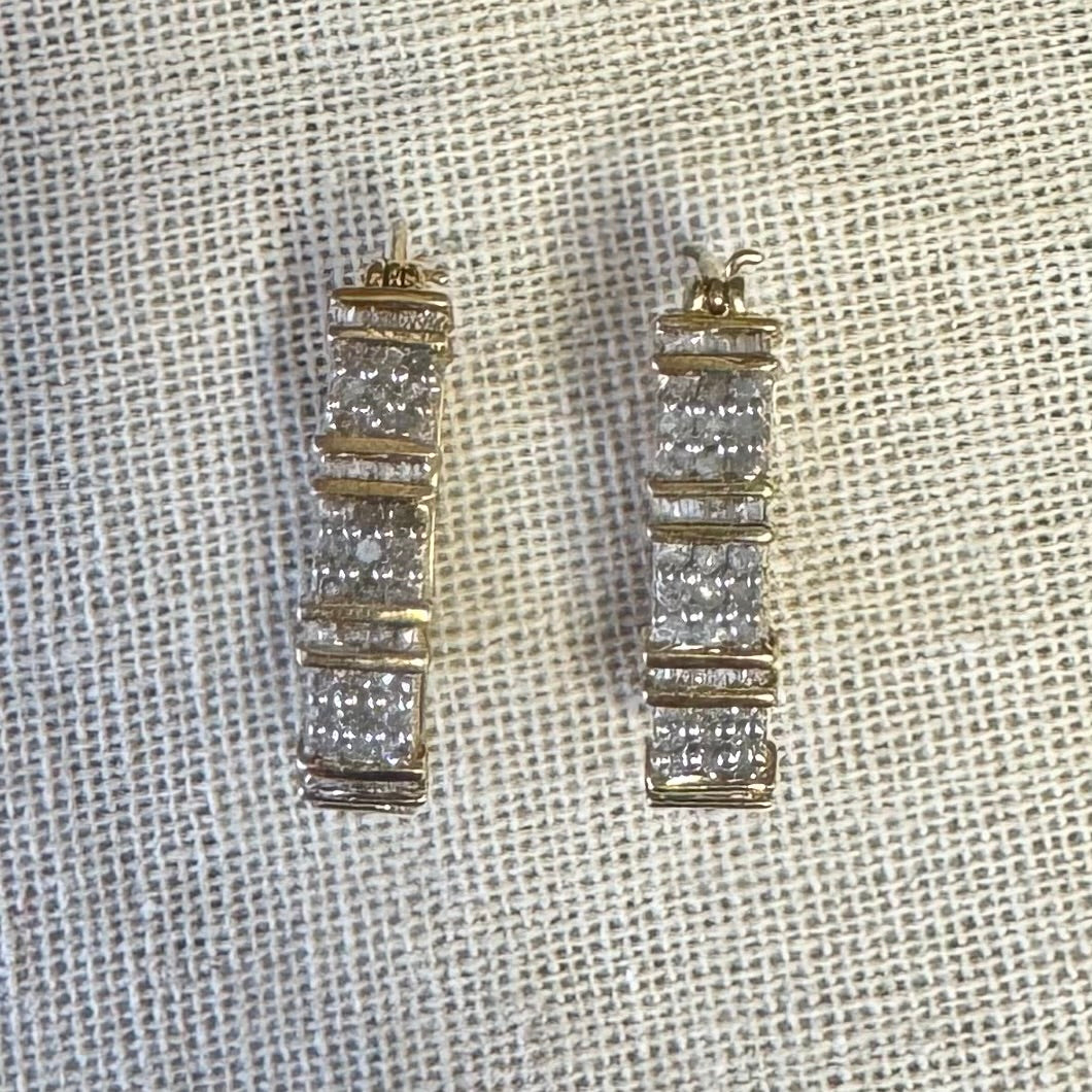 14K Two-Tone gold hoop earrings set with Diamonds