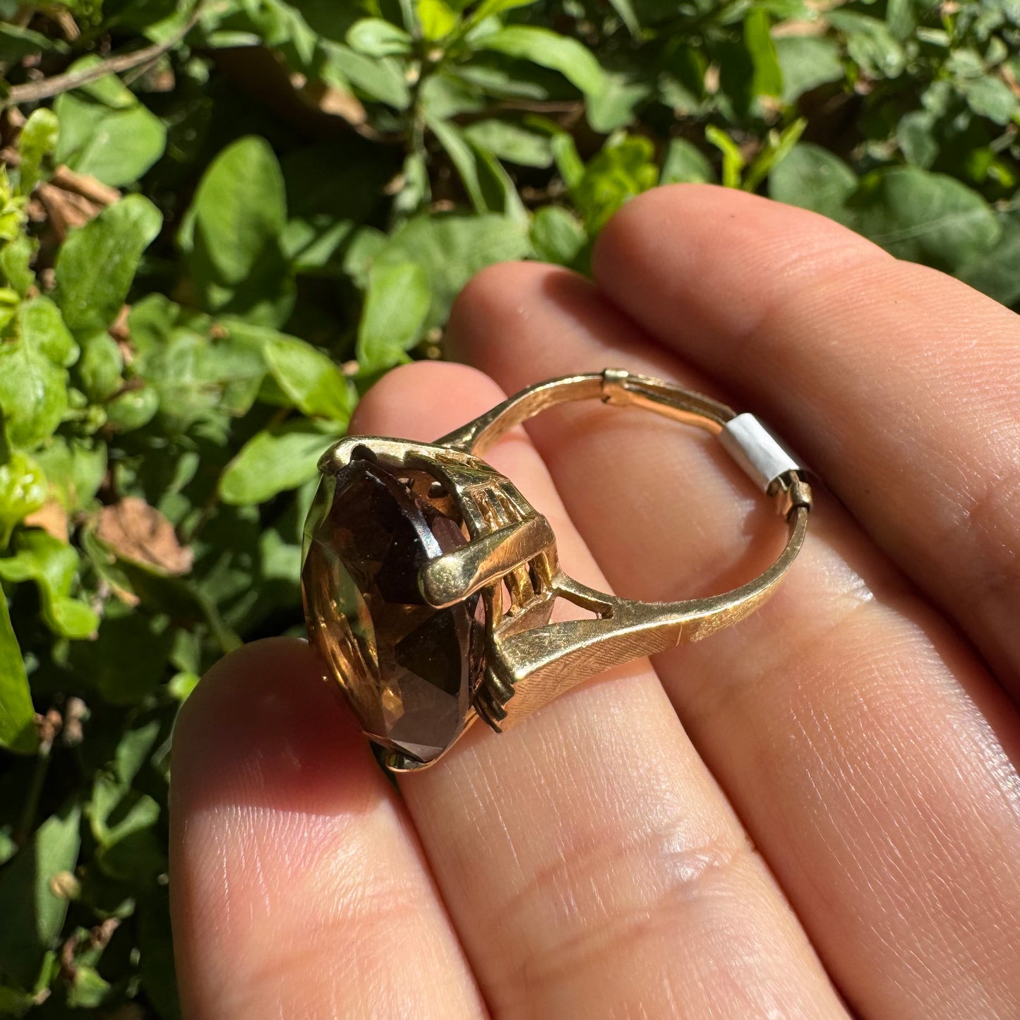 14K gold ring set with a striking Smoky Quartz in a deep, mysterious brown hue