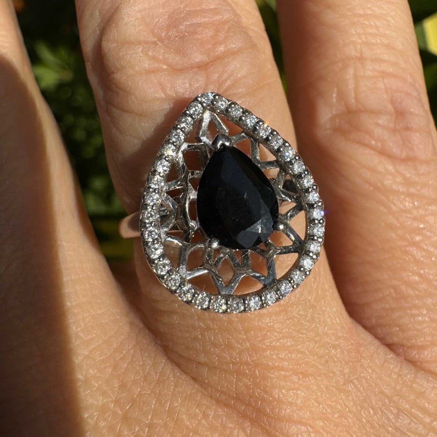 14K gold ring set with Sapphire & Diamonds