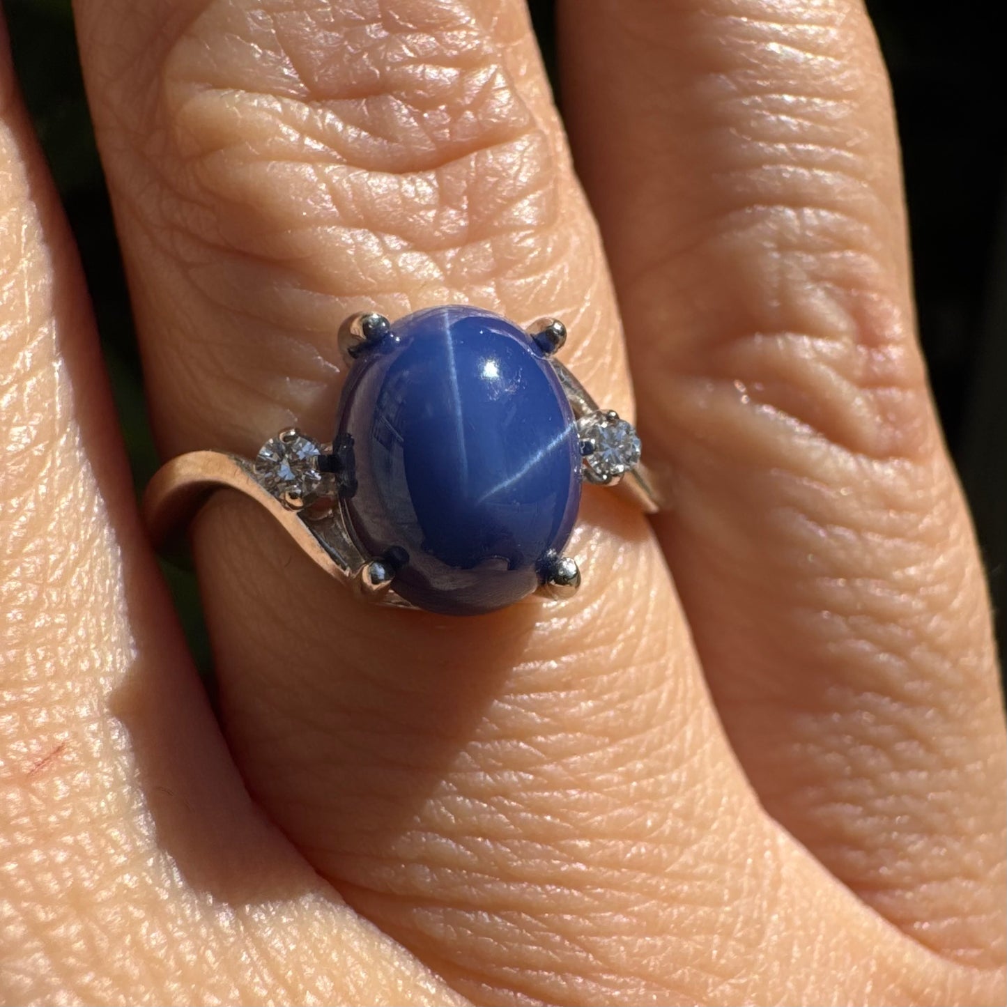 14K gold ring set with “Star” Sapphire & Diamonds