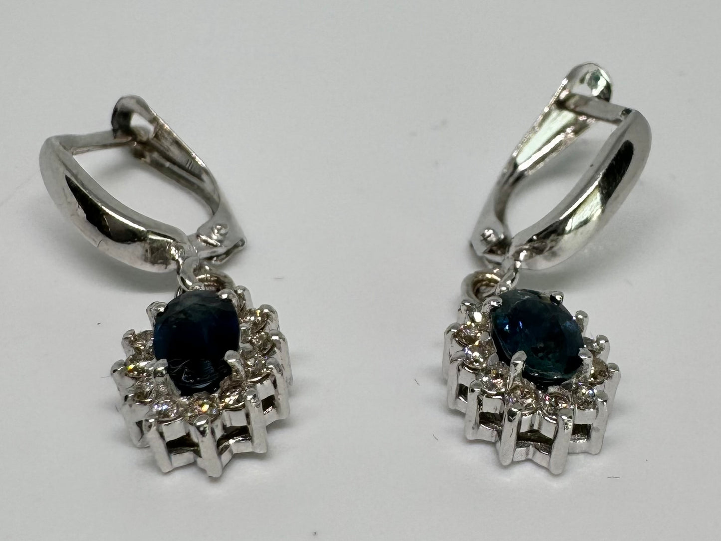 14K gold Drop Earrings set with Sapphire & Diamonds