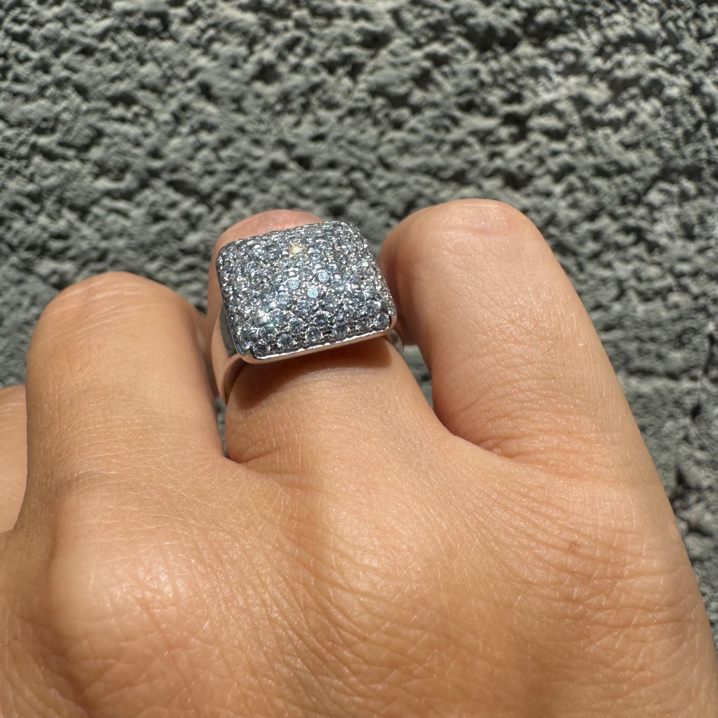 18K gold ring featuring a large square top fully set with sparkling pavé Diamonds, creating a dazzling and elegant statement piece.