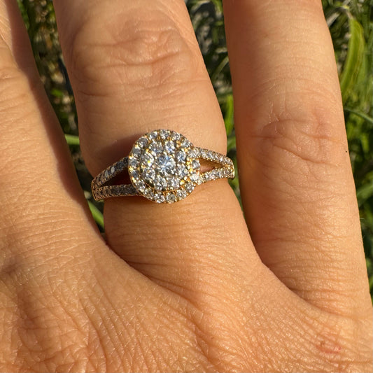 טבעת זהב צהוב 14 קראט משובצת יהלומים