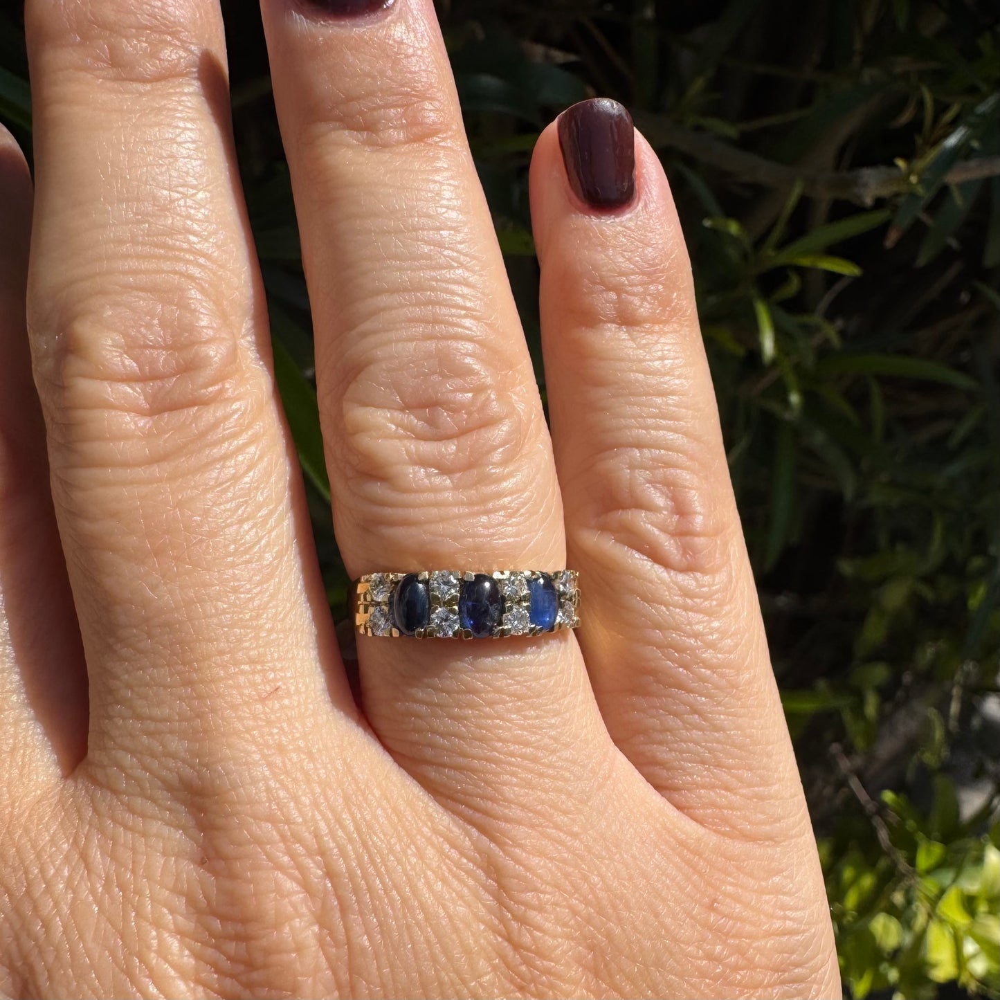 14K gold ring set with Sapphire & Diamonds