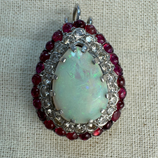 14K gold pendant set with Opal, Diamonds & Ruby