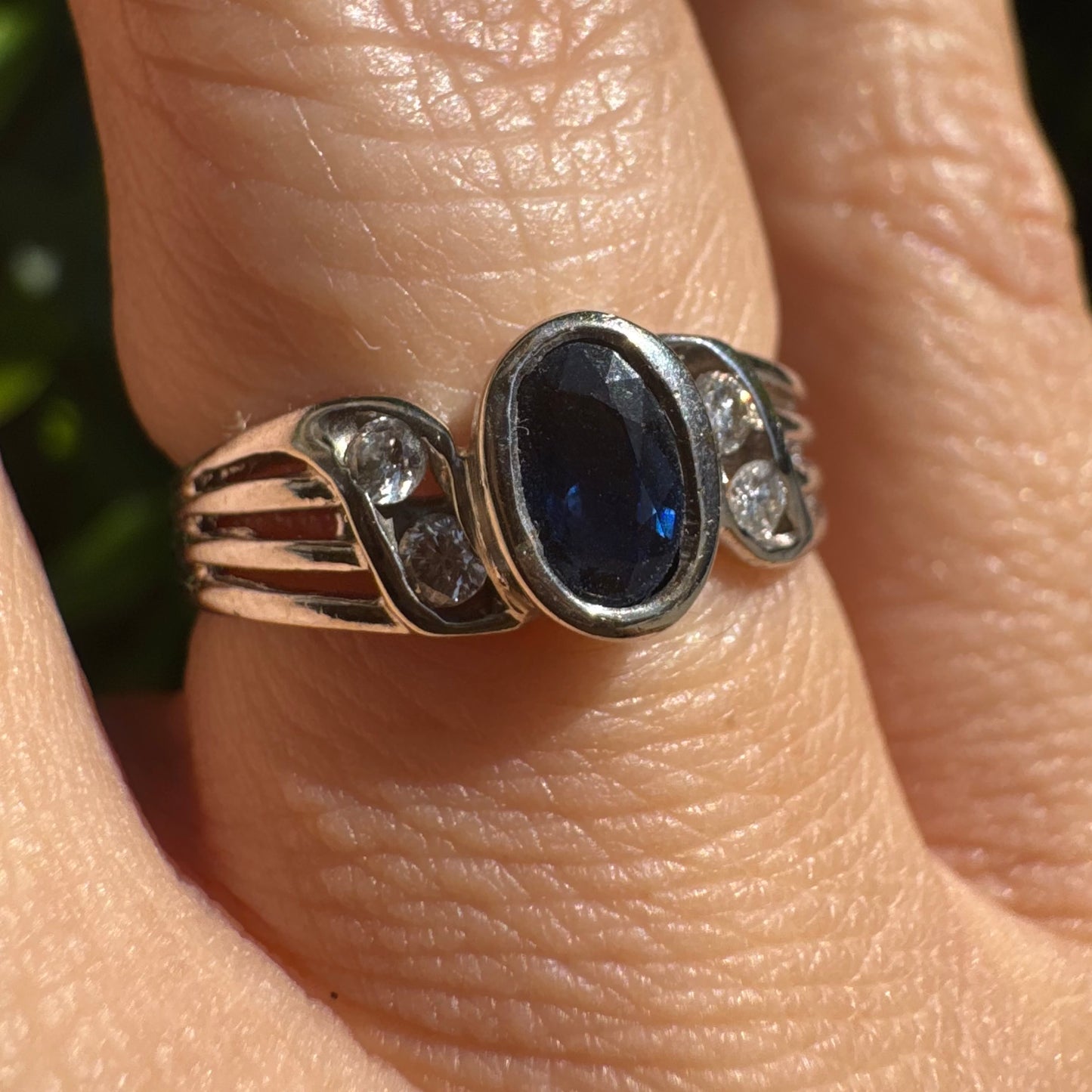 14K gold ring set with Sapphire & Diamonds