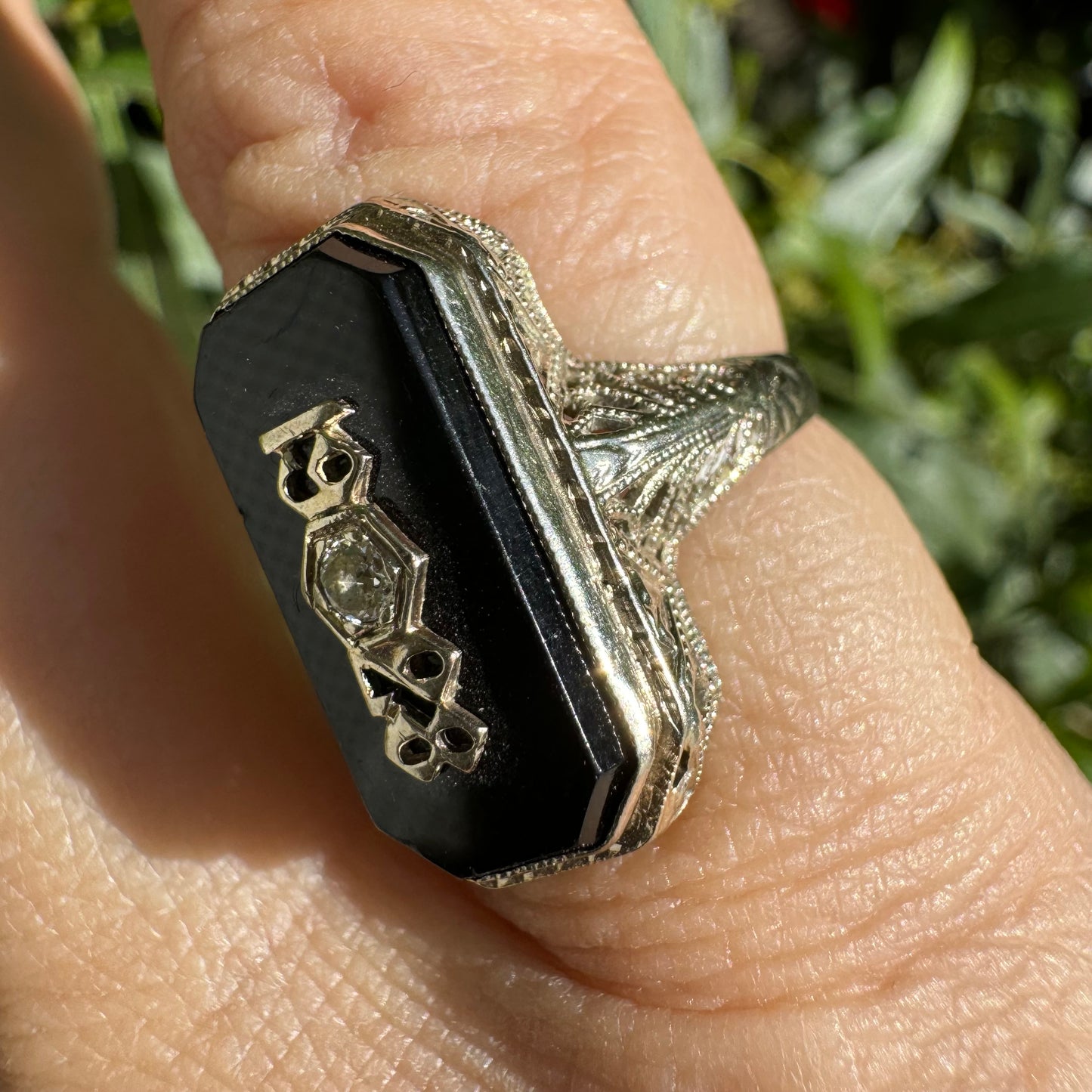 14K gold College “1928” ring set with Onyx & Diamond