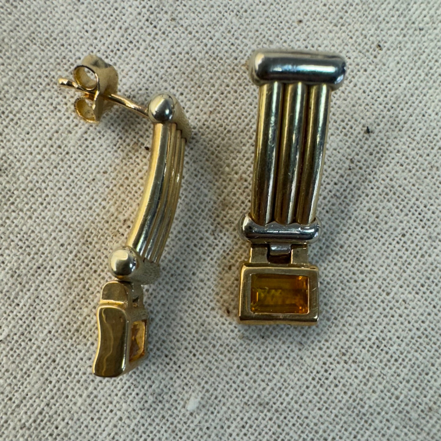 14K gold stud earrings set with a warm honey-colored Citrine