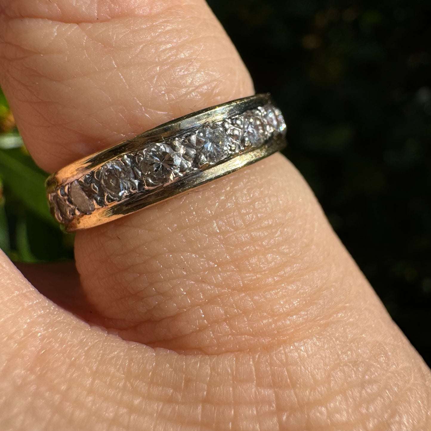 14K Half Eternity ring set with a row of sparkling round Diamonds