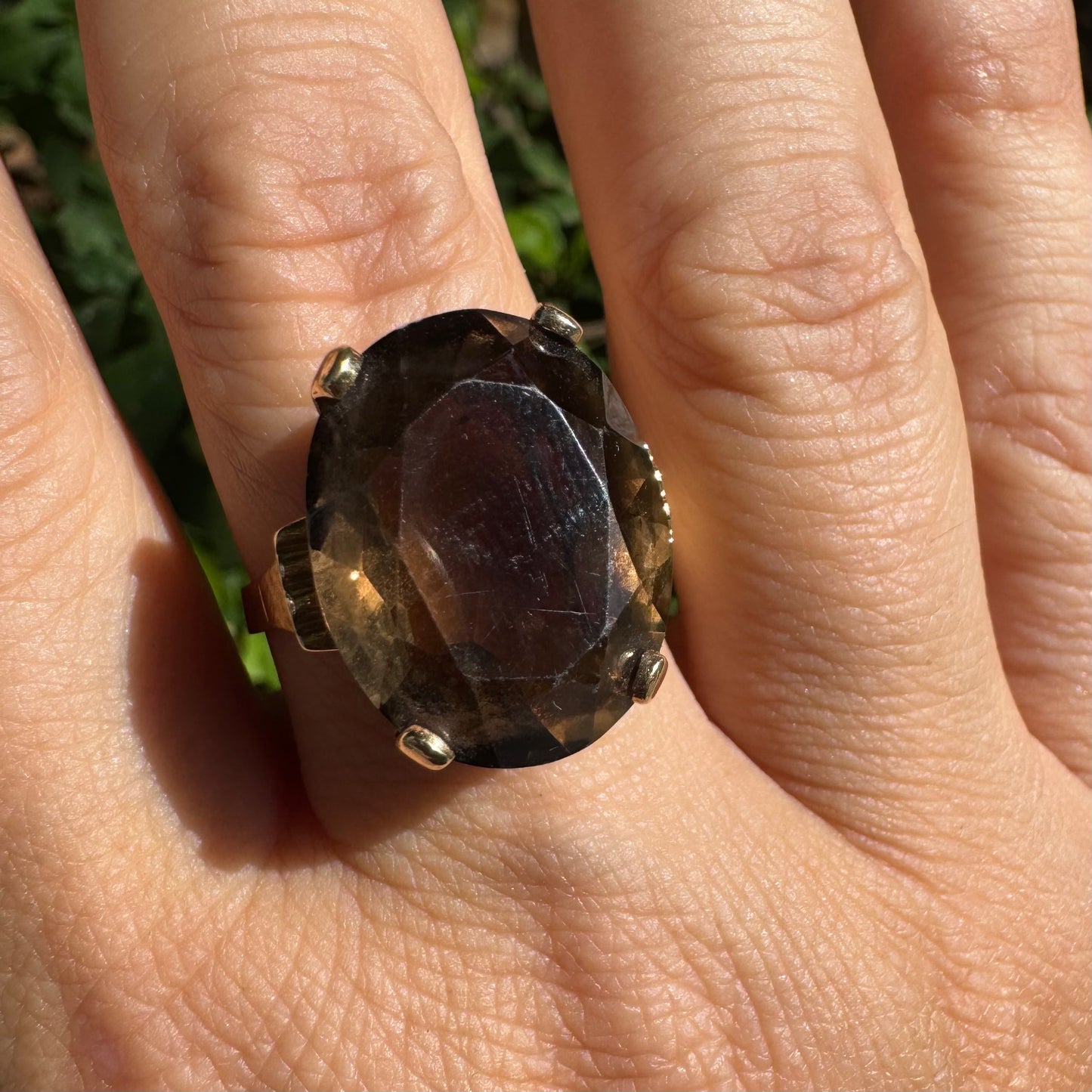 14K gold ring set with a striking Smoky Quartz in a deep, mysterious brown hue