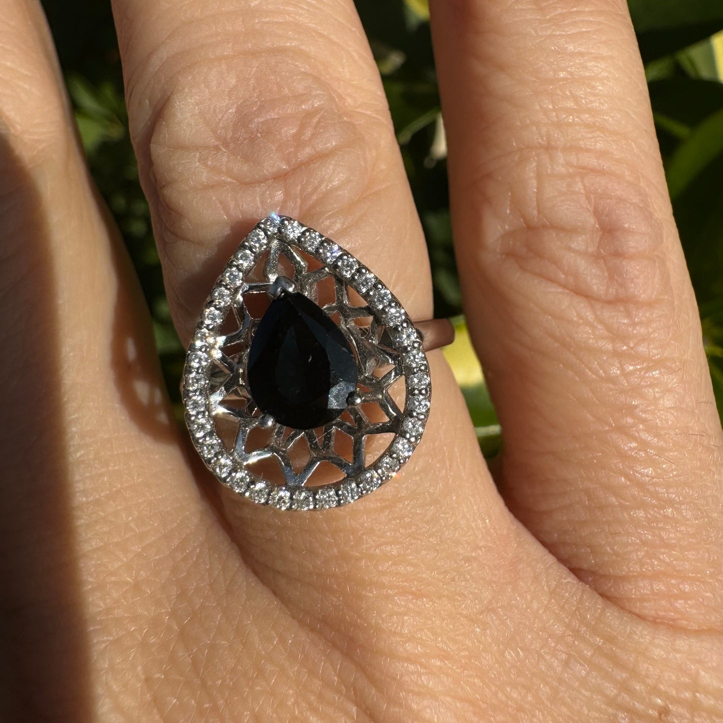 14K gold ring set with Sapphire & Diamonds