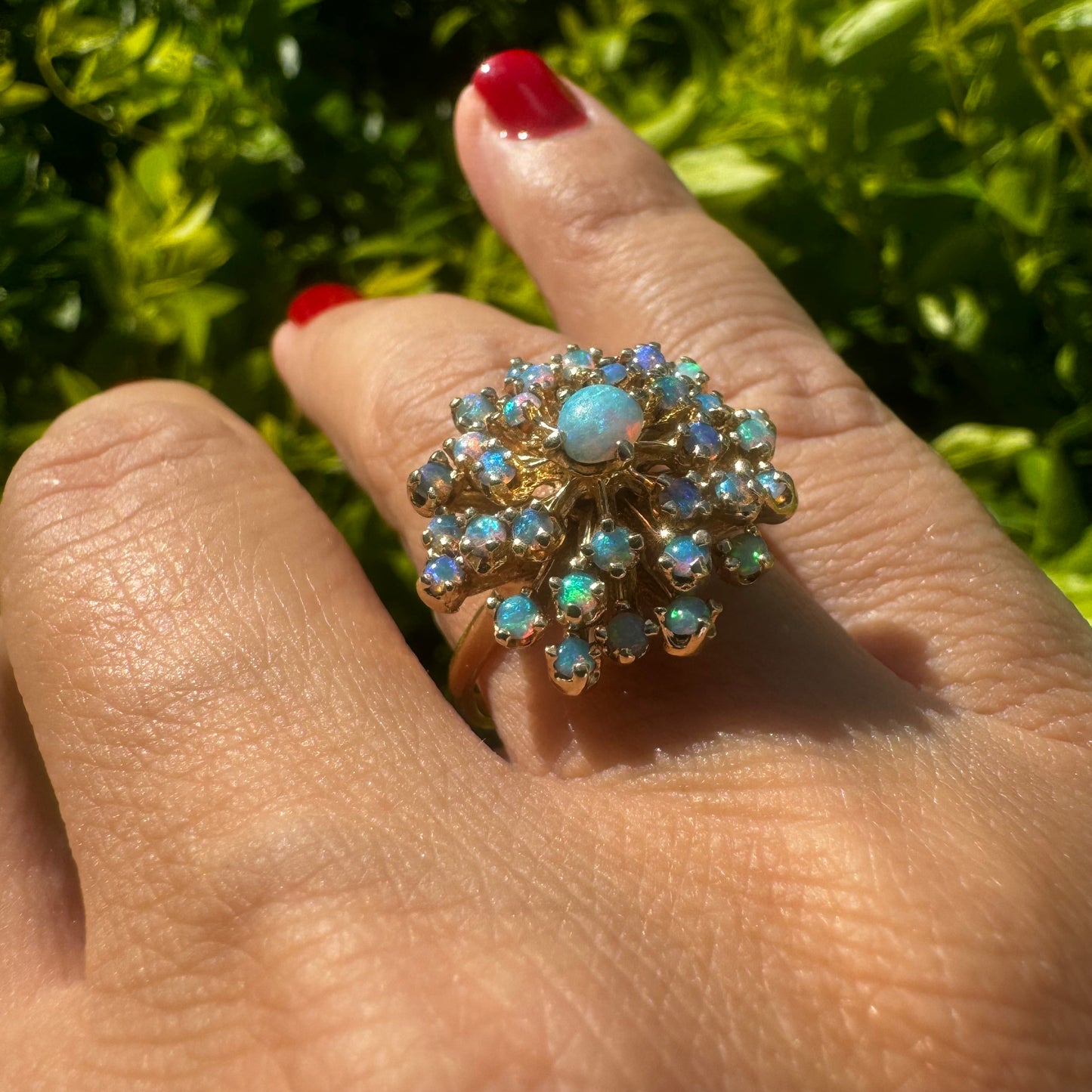14K gold ring set with Opals