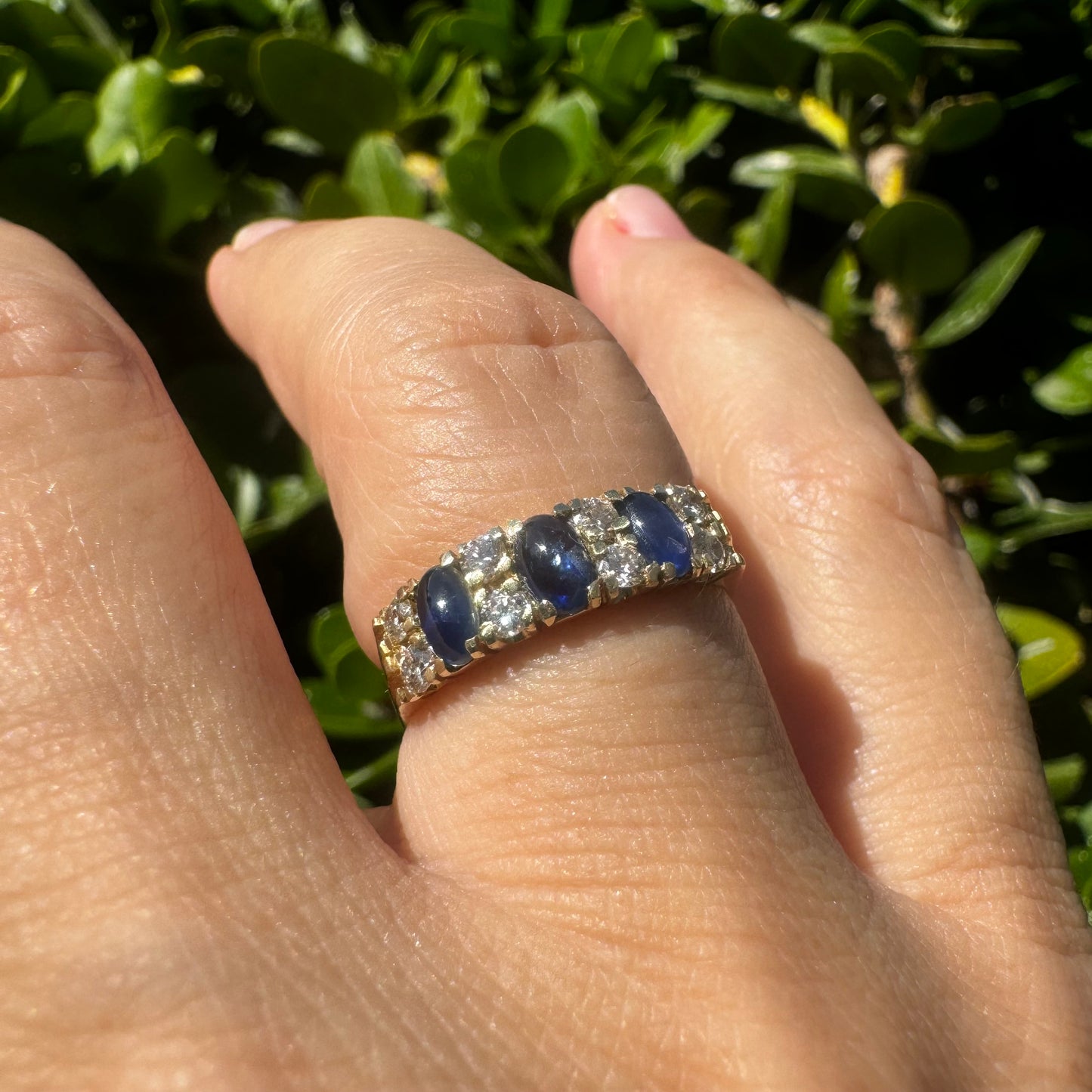 14K gold ring set with Sapphire & Diamonds