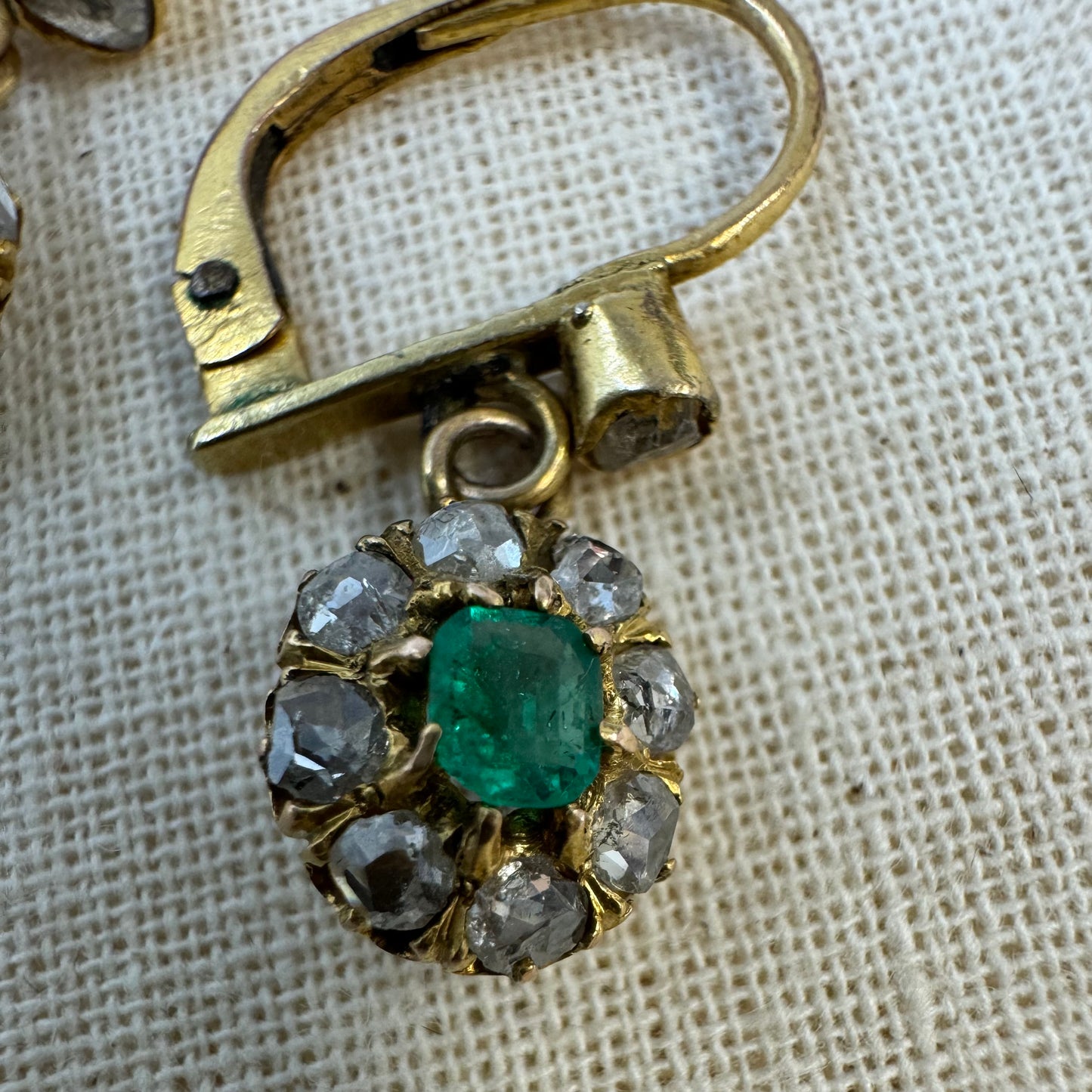 10K gold earrings set with Emerald & Diamonds