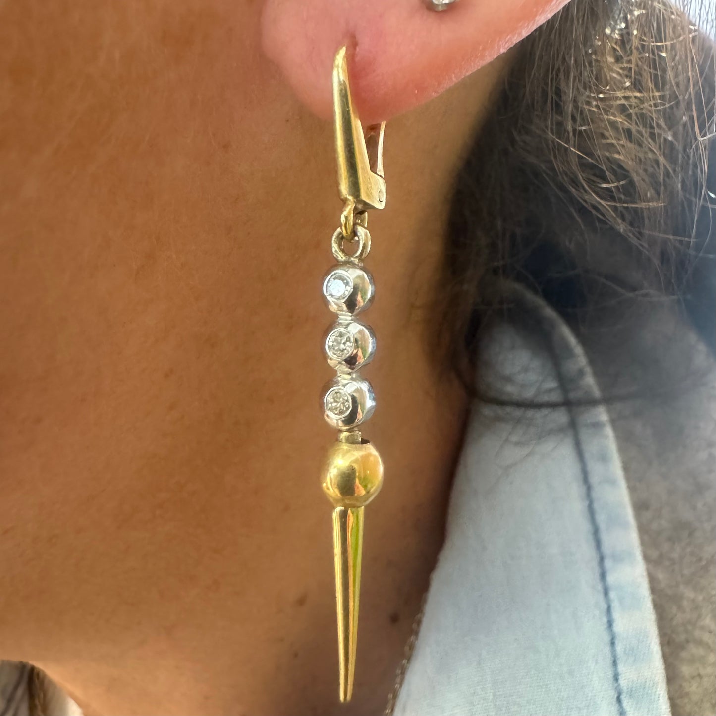 14K gold drop earrings set with Diamonds