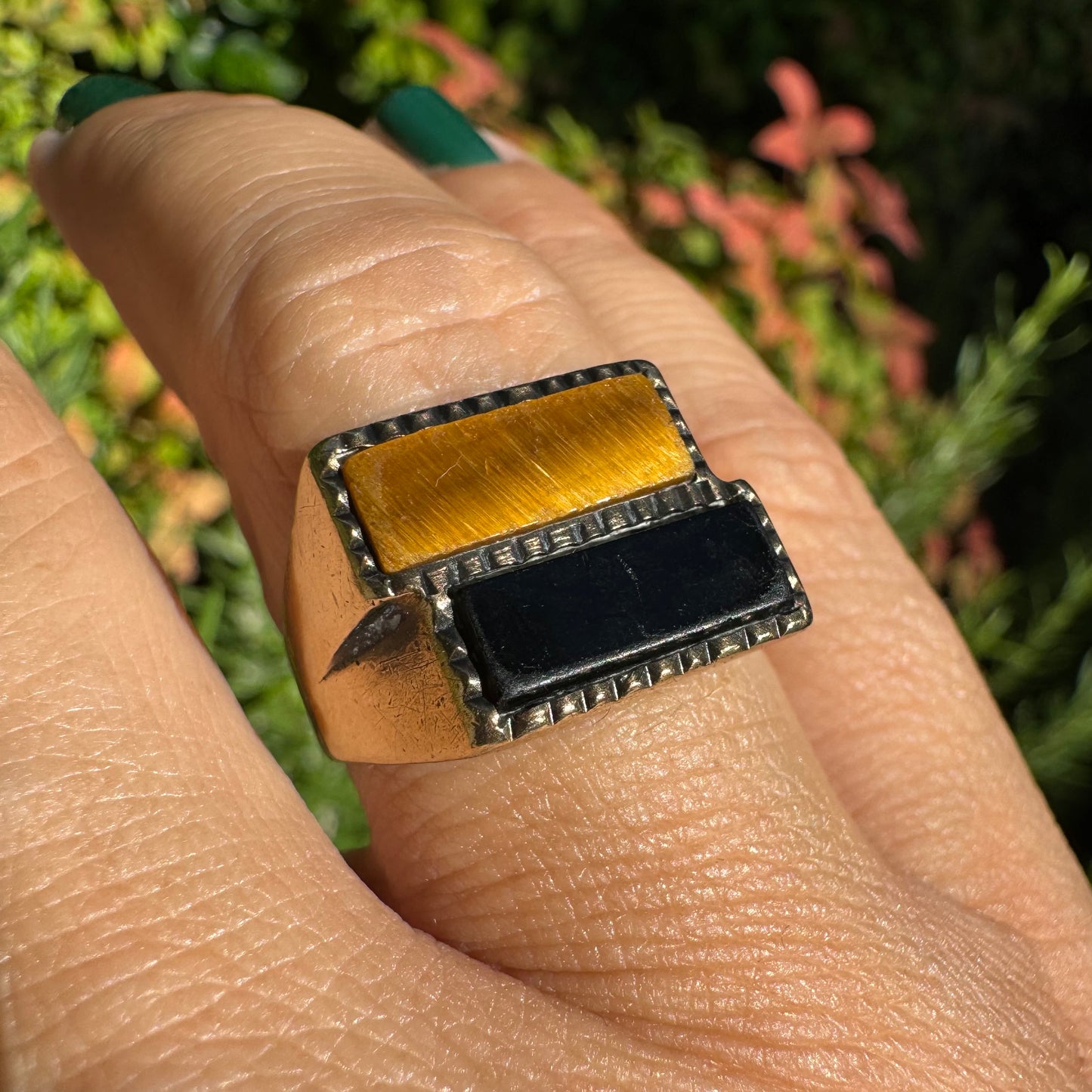 9K gold ring set with Onyx & Tiger Eye