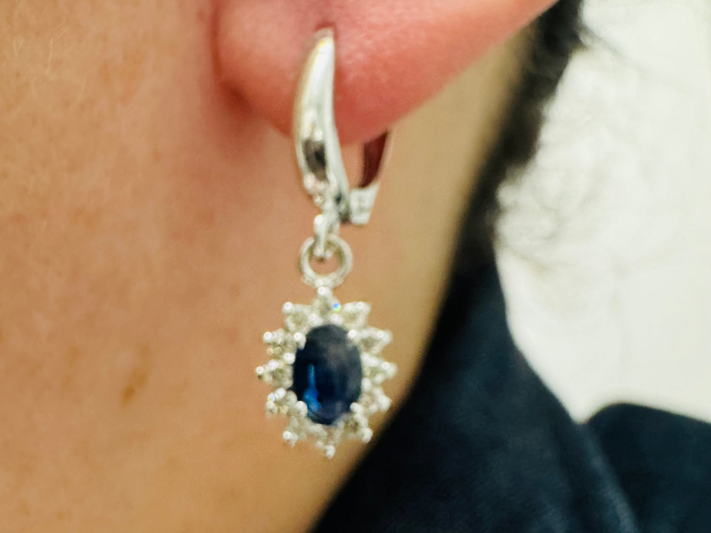 14K gold Drop Earrings set with Sapphire & Diamonds