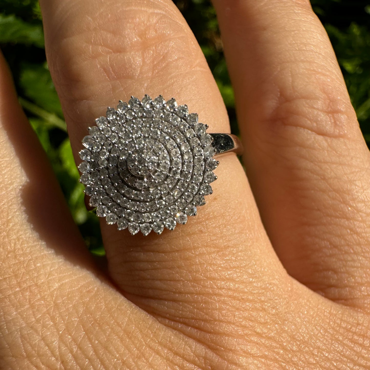 14K gold ring featuring a stunning concentric pavé diamond design