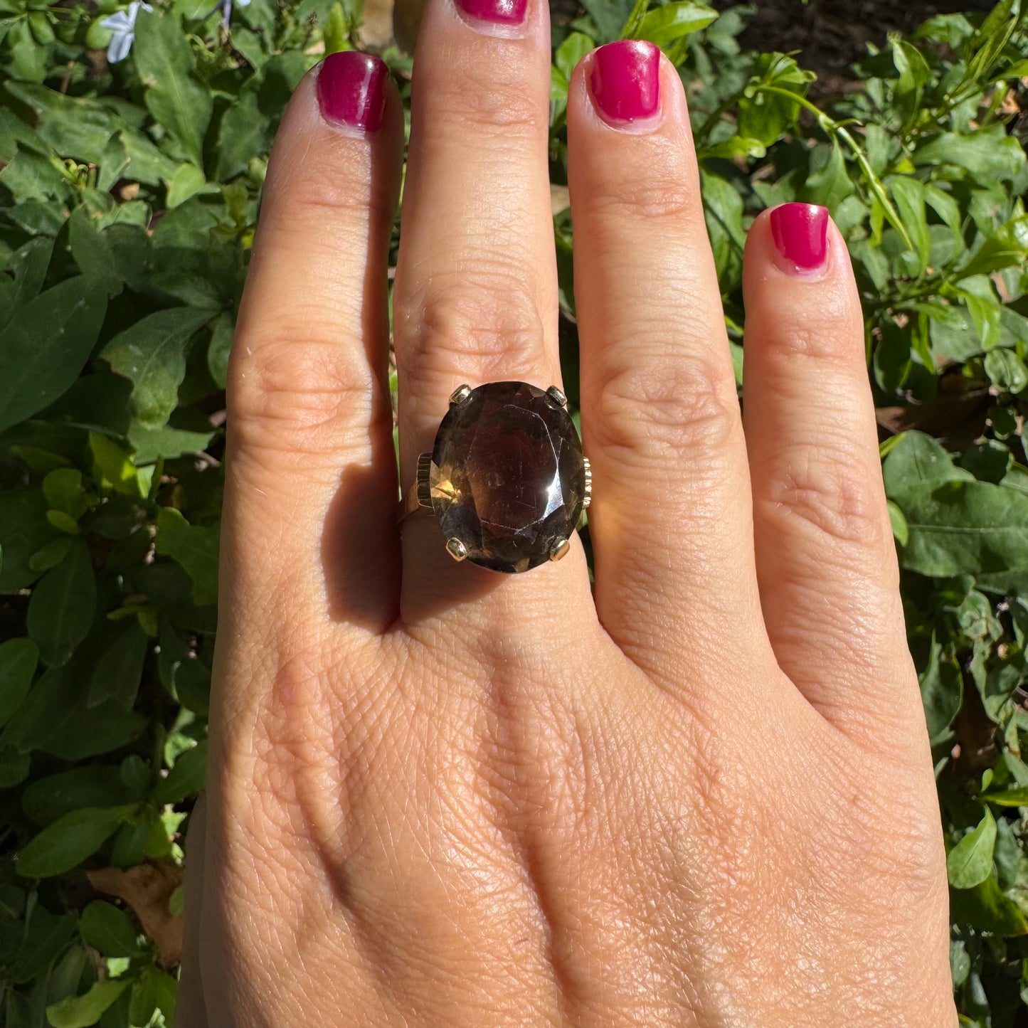 14K gold ring set with a striking Smoky Quartz in a deep, mysterious brown hue