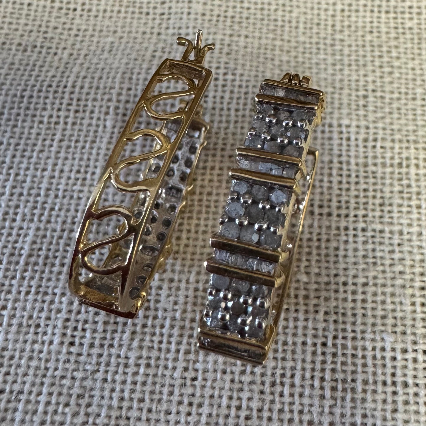 14K Two-Tone gold hoop earrings set with Diamonds