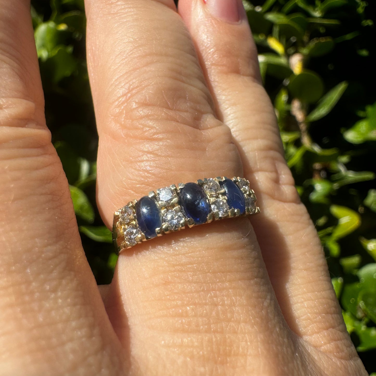 14K gold ring set with Sapphire & Diamonds