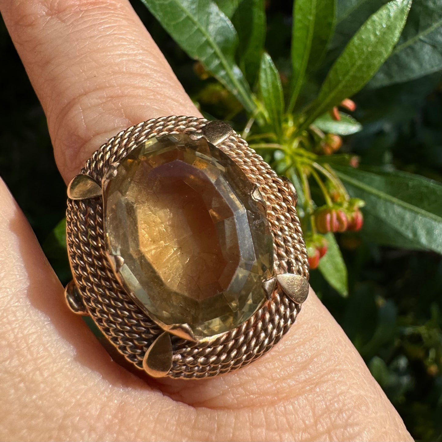 14K gold ring set with Smoky Quartz
