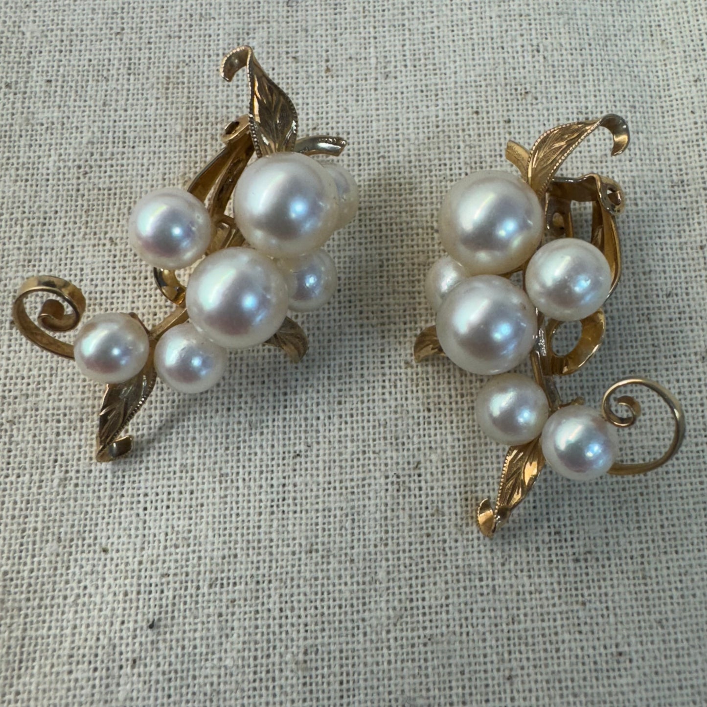 עגילי קליפ און זהב 14 קראט משובצים פנינים