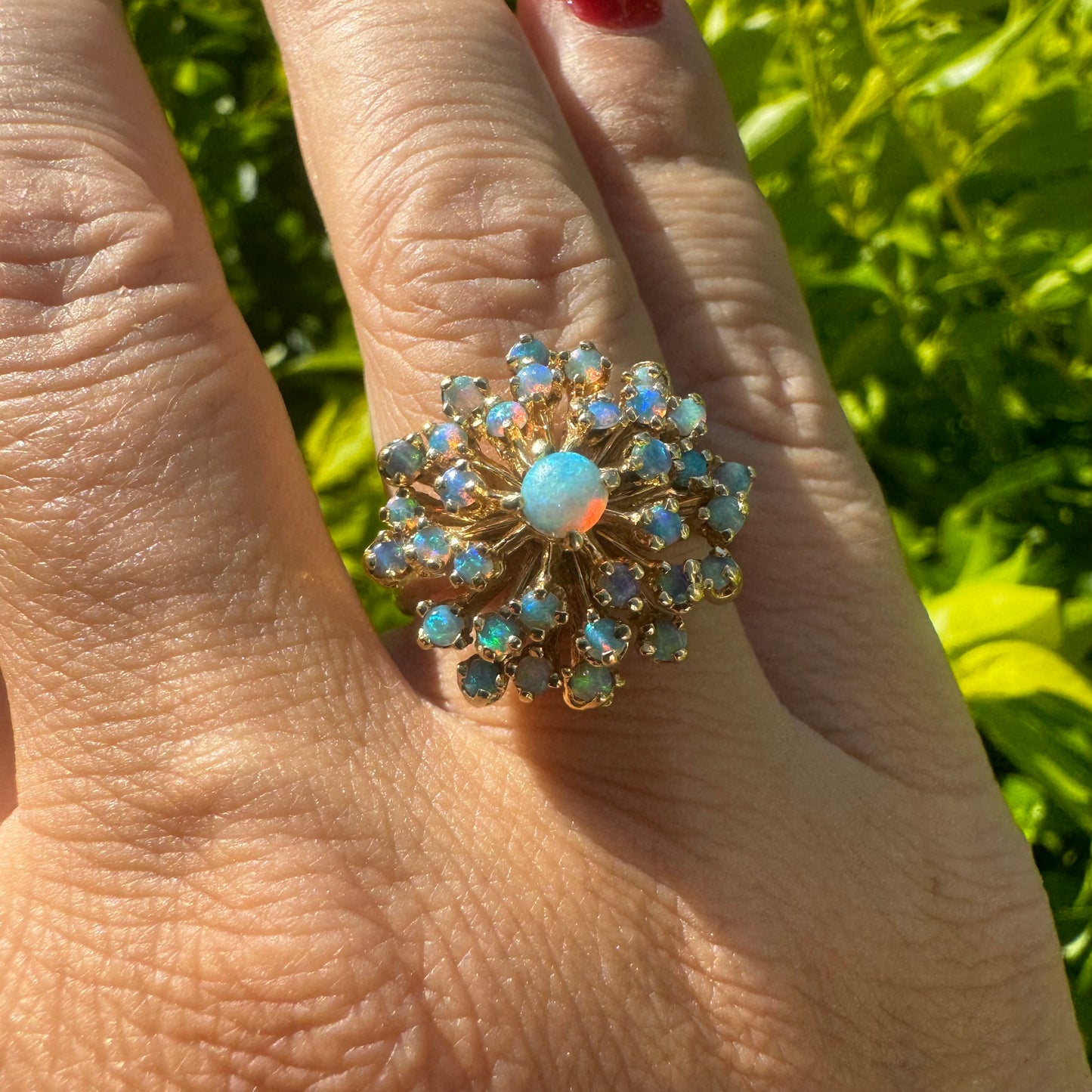 14K gold ring set with Opals