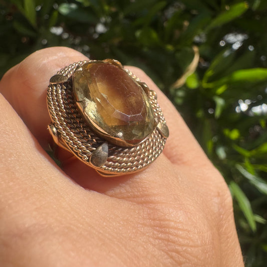 14K gold ring set with Smoky Quartz