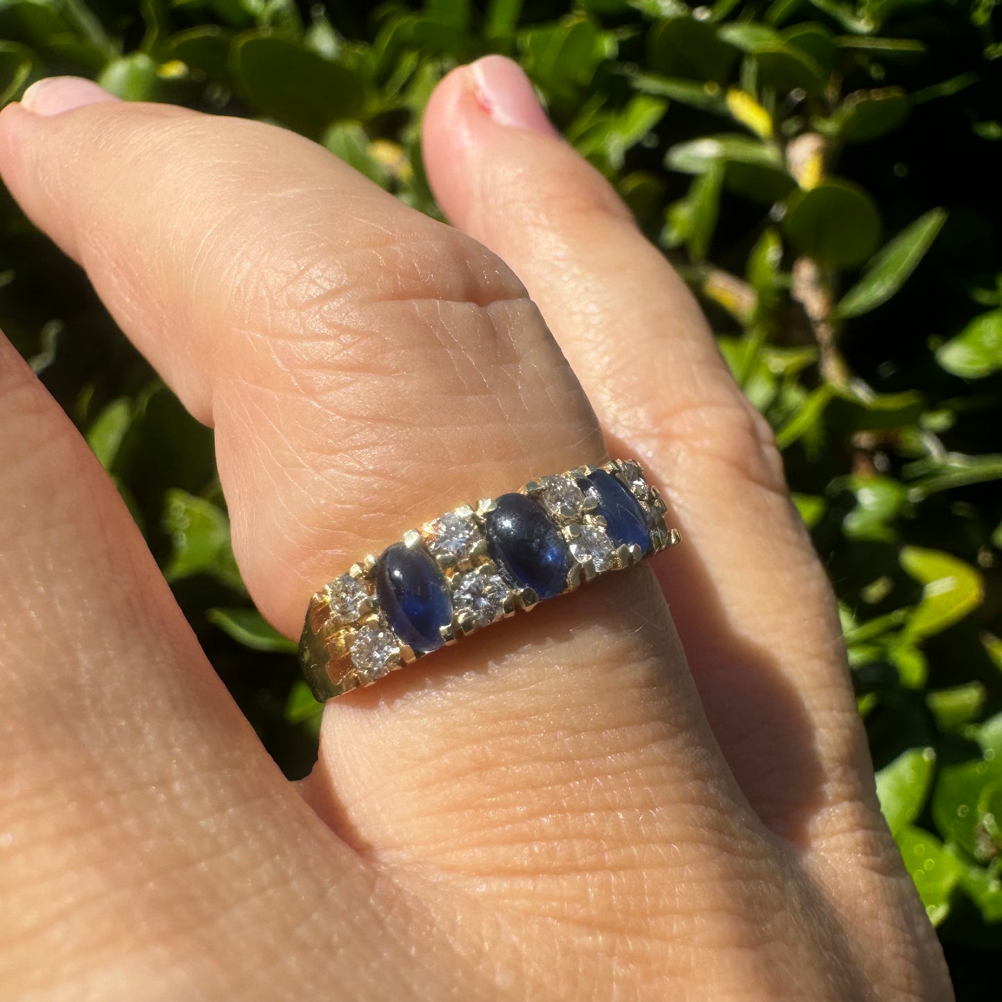 14K gold ring set with Sapphire & Diamonds