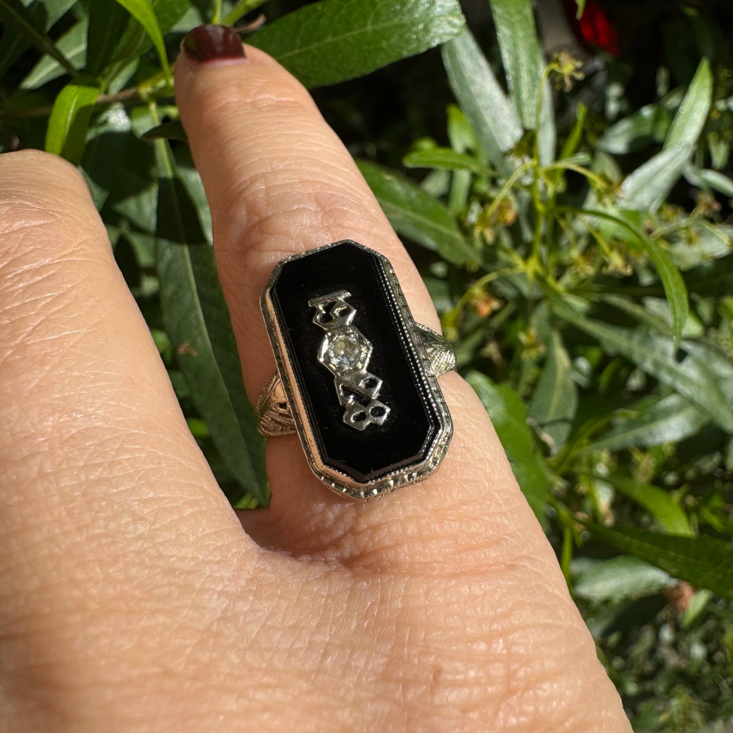 14K gold College “1928” ring set with Onyx & Diamond