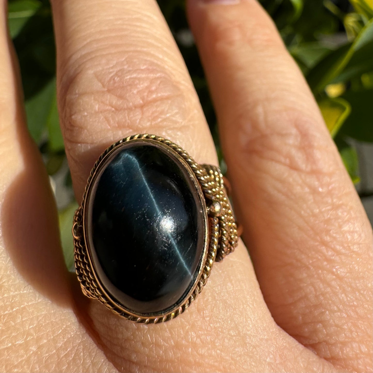 14K gold ring set with Black Jade