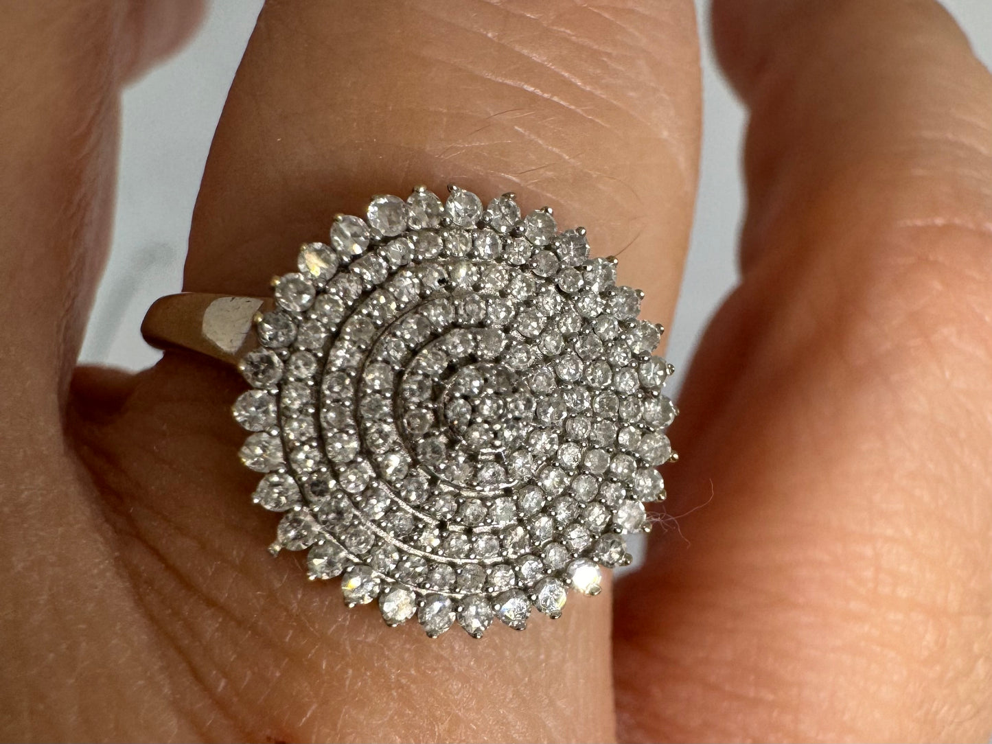 14K gold ring featuring a stunning concentric pavé diamond design