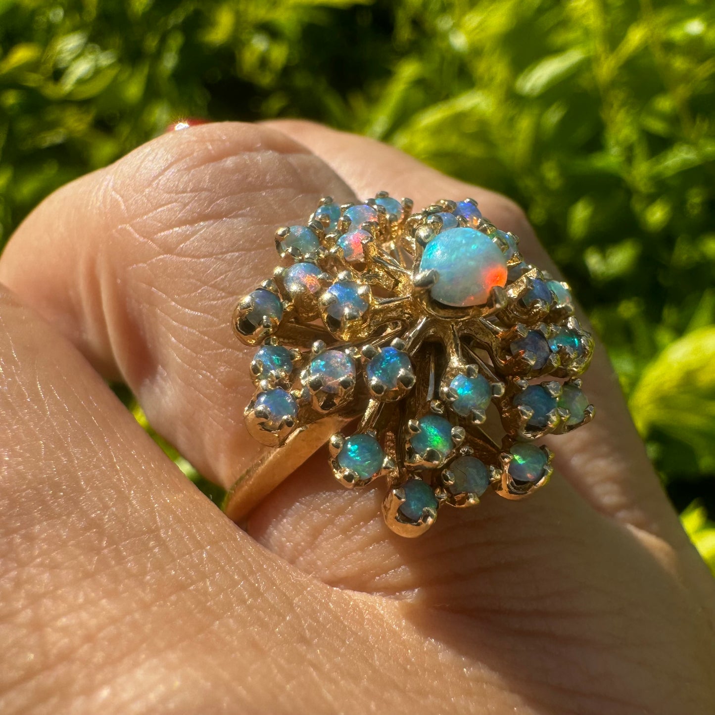 14K gold ring set with Opals
