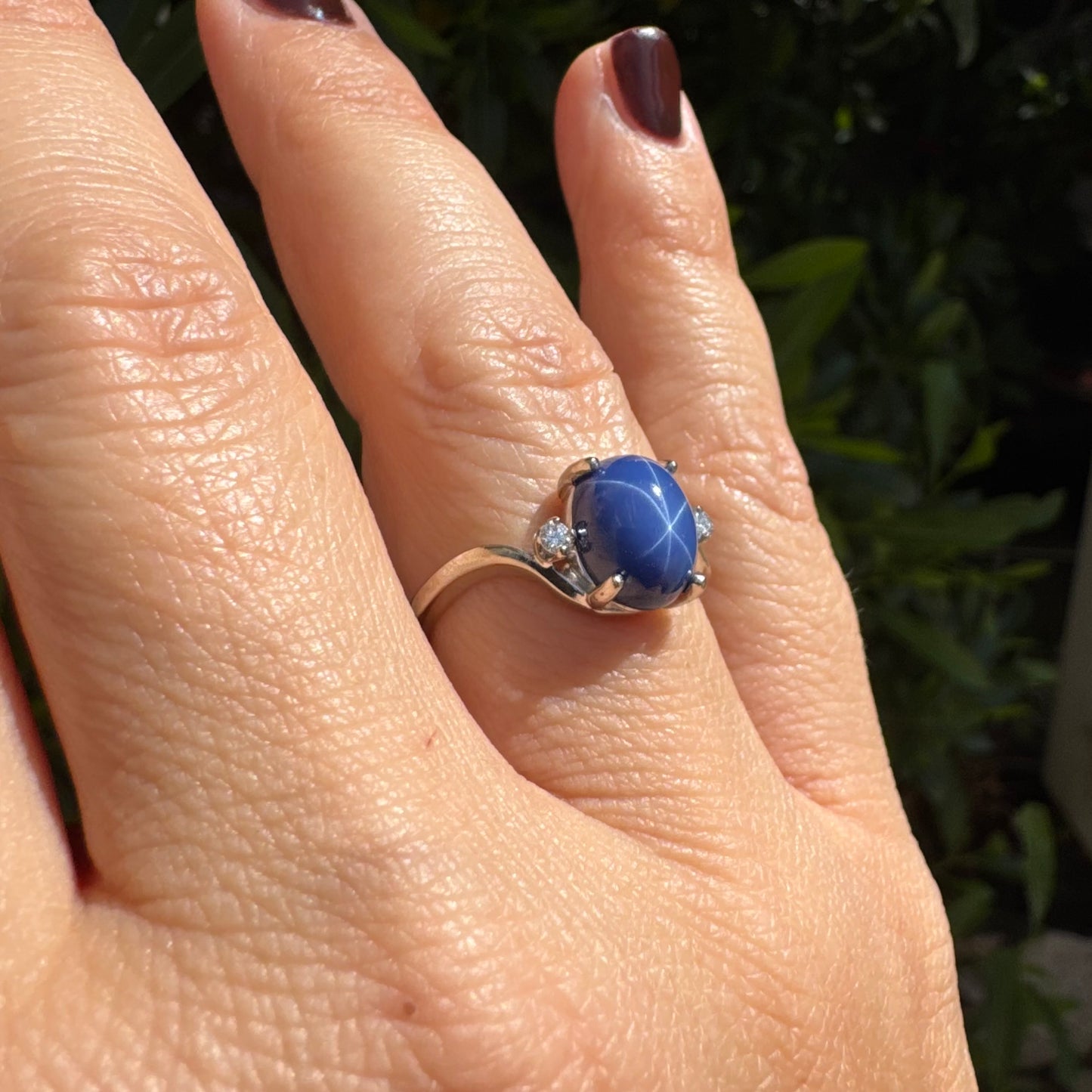 14K gold ring set with “Star” Sapphire & Diamonds