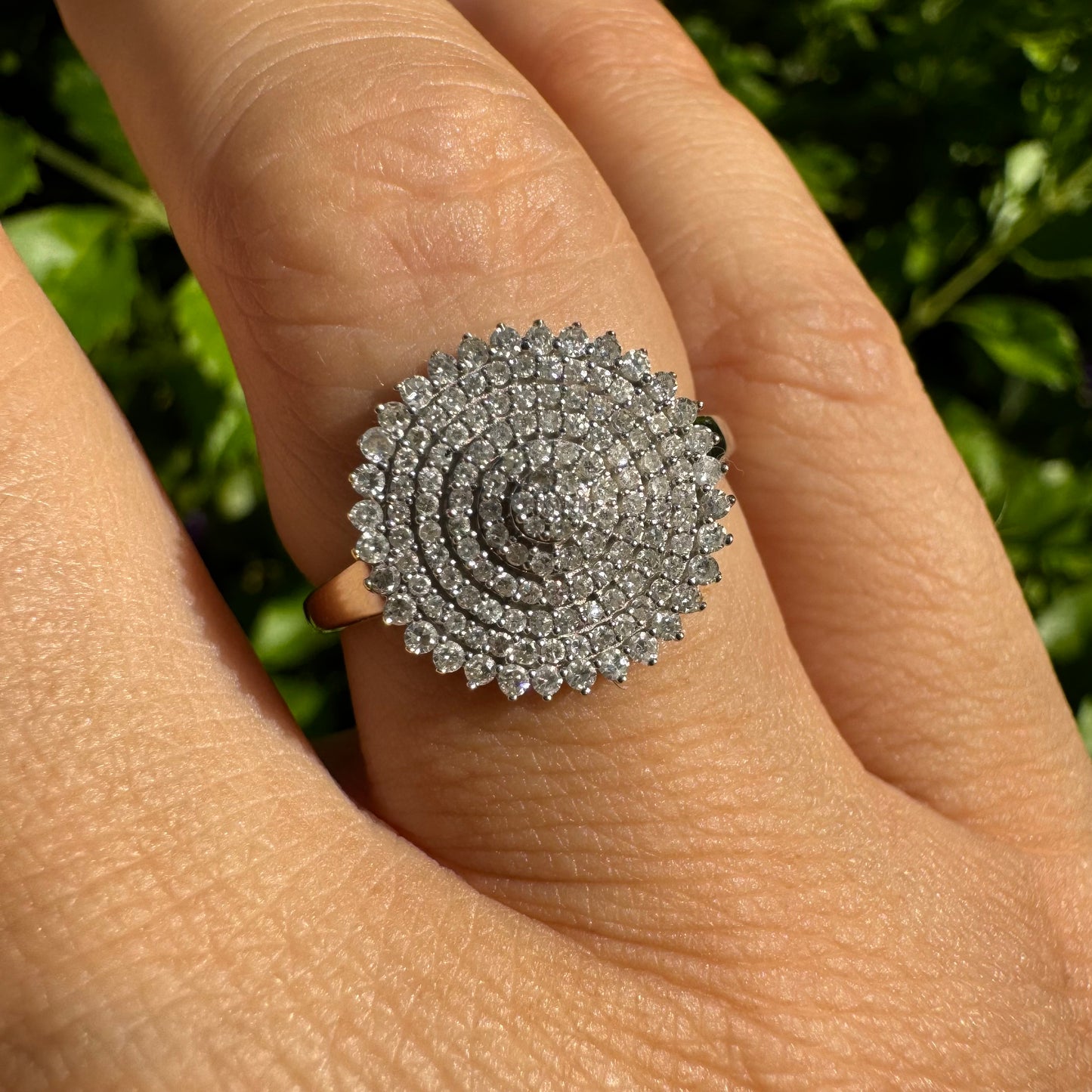 14K gold ring featuring a stunning concentric pavé diamond design