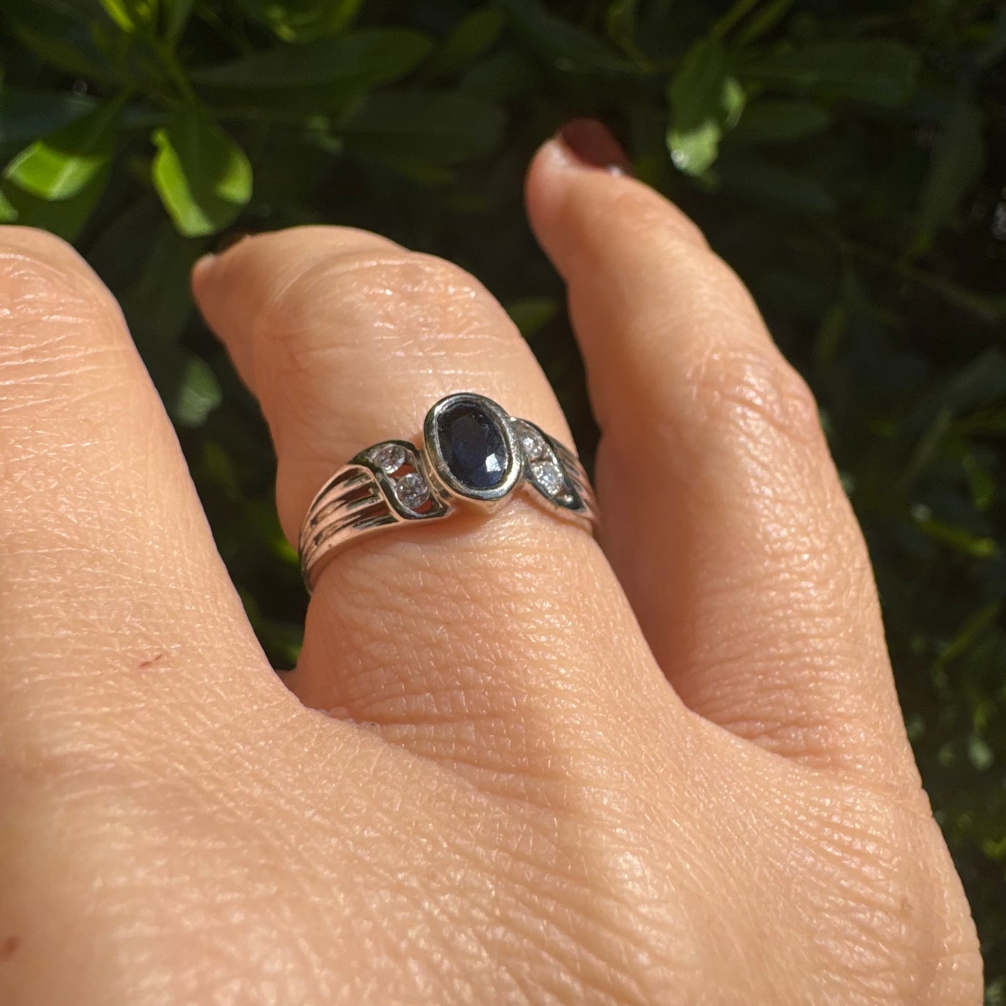 14K gold ring set with Sapphire & Diamonds