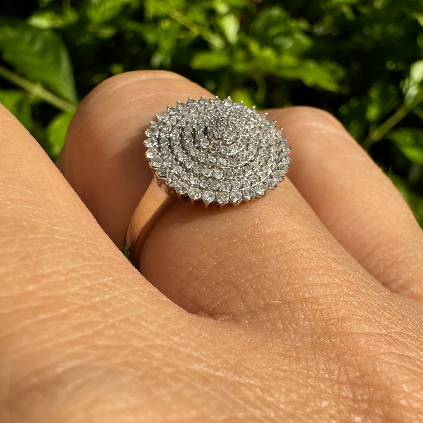 14K gold ring featuring a stunning concentric pavé diamond design