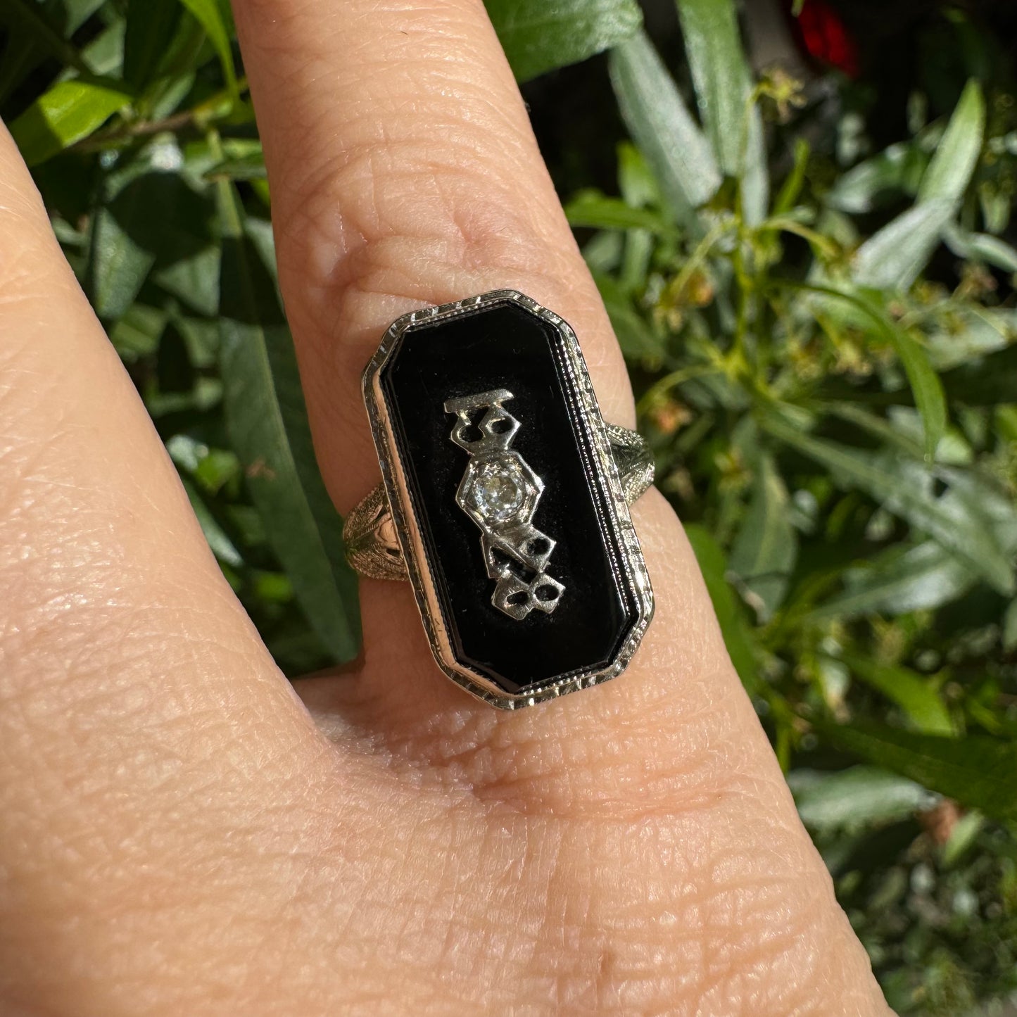 14K gold College “1928” ring set with Onyx & Diamond