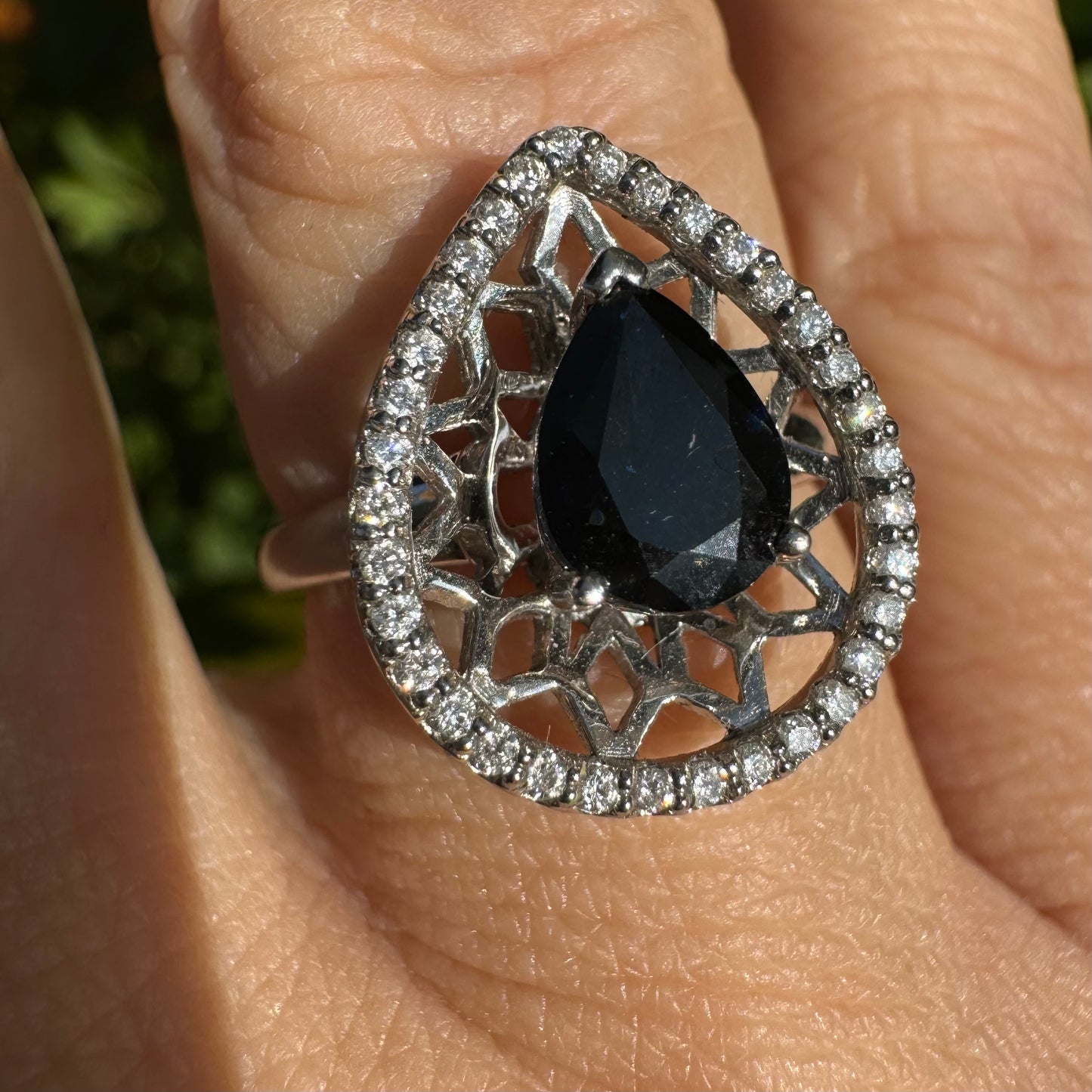 14K gold ring set with Sapphire & Diamonds