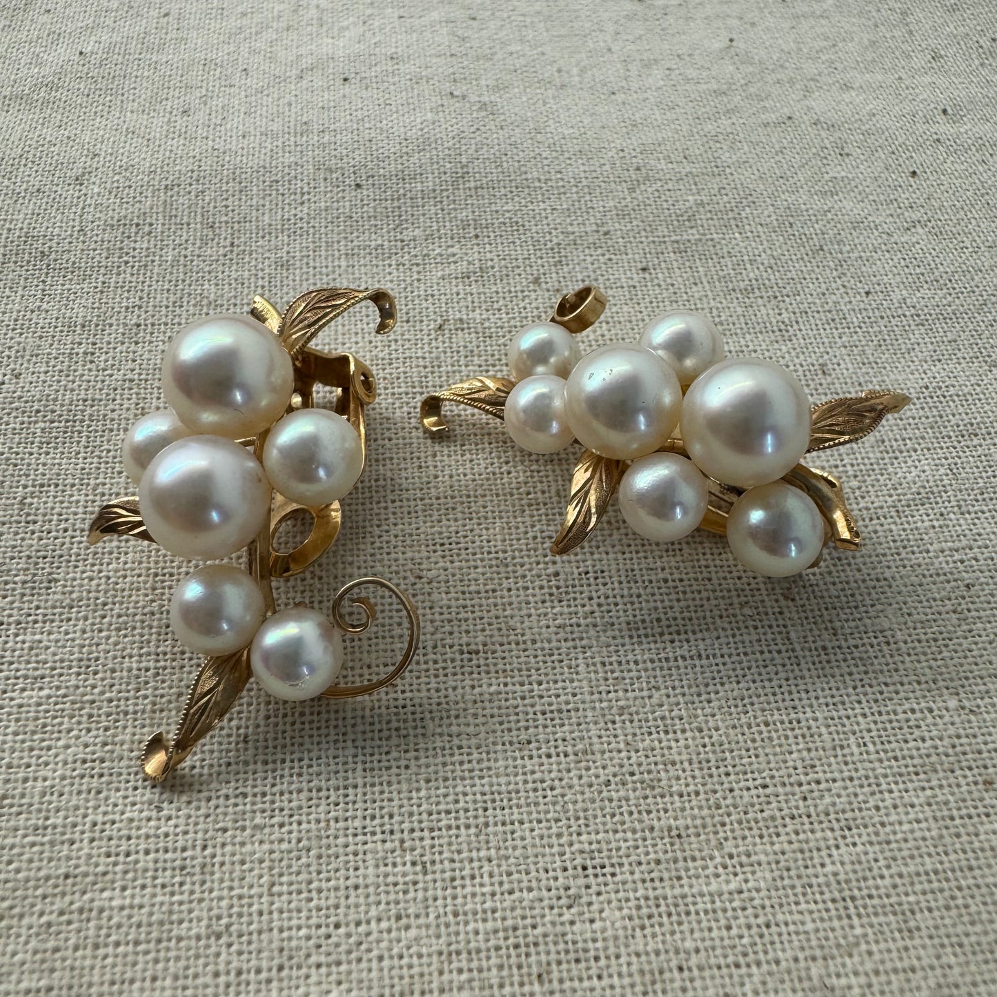 עגילי קליפ און זהב 14 קראט משובצים פנינים