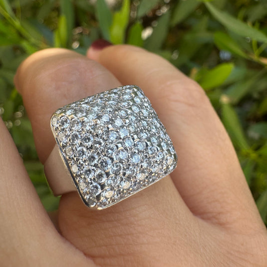 18K gold ring featuring a large square top fully set with sparkling pavé Diamonds, creating a dazzling and elegant statement piece.