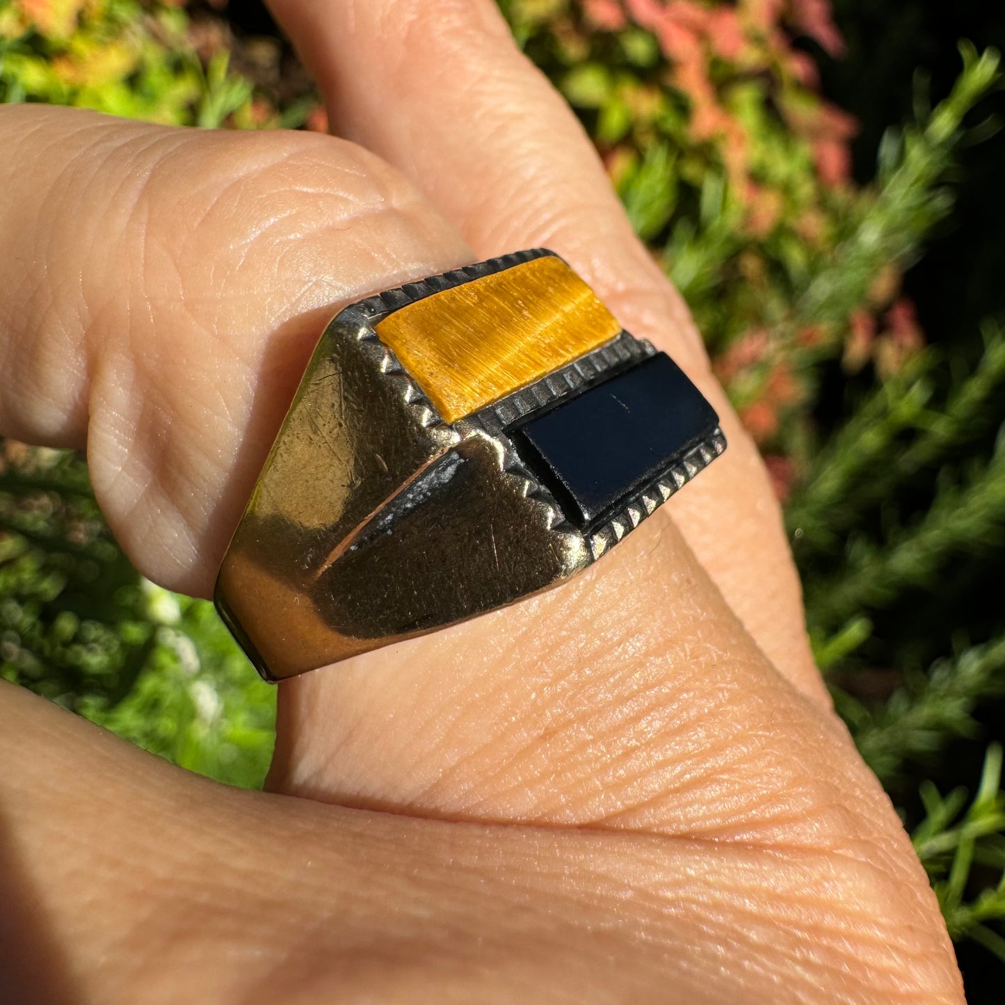9K gold ring set with Onyx & Tiger Eye