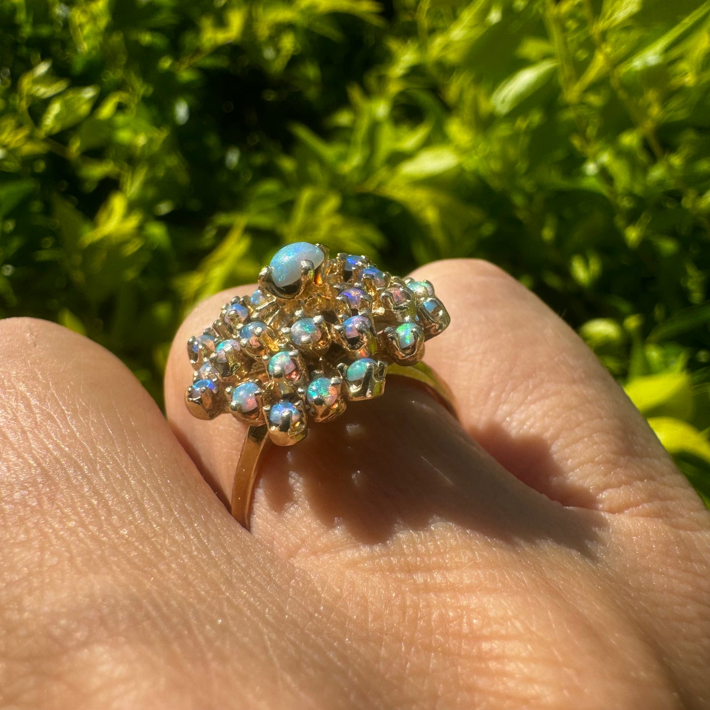 14K gold ring set with Opals